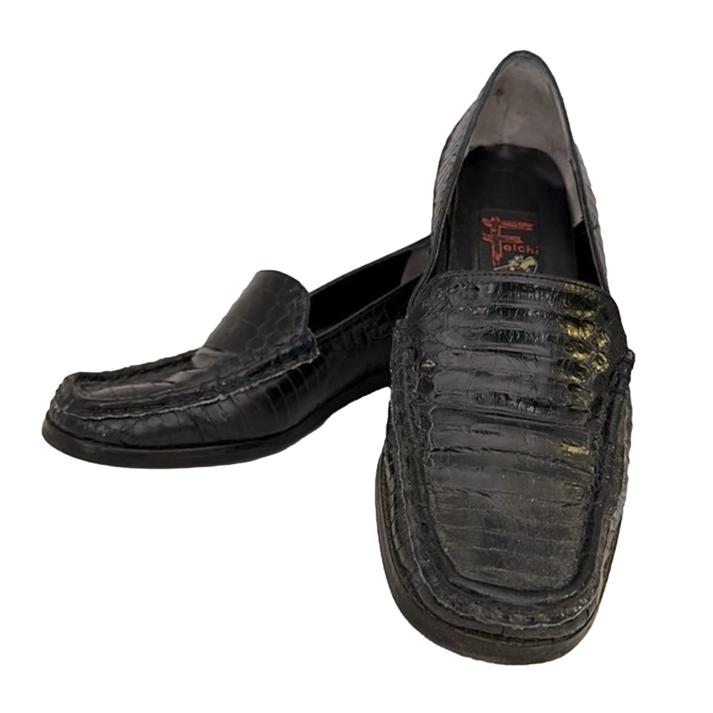 Carlos Falchi Black Reptile Print Leather Loafers Size 5 - EUC